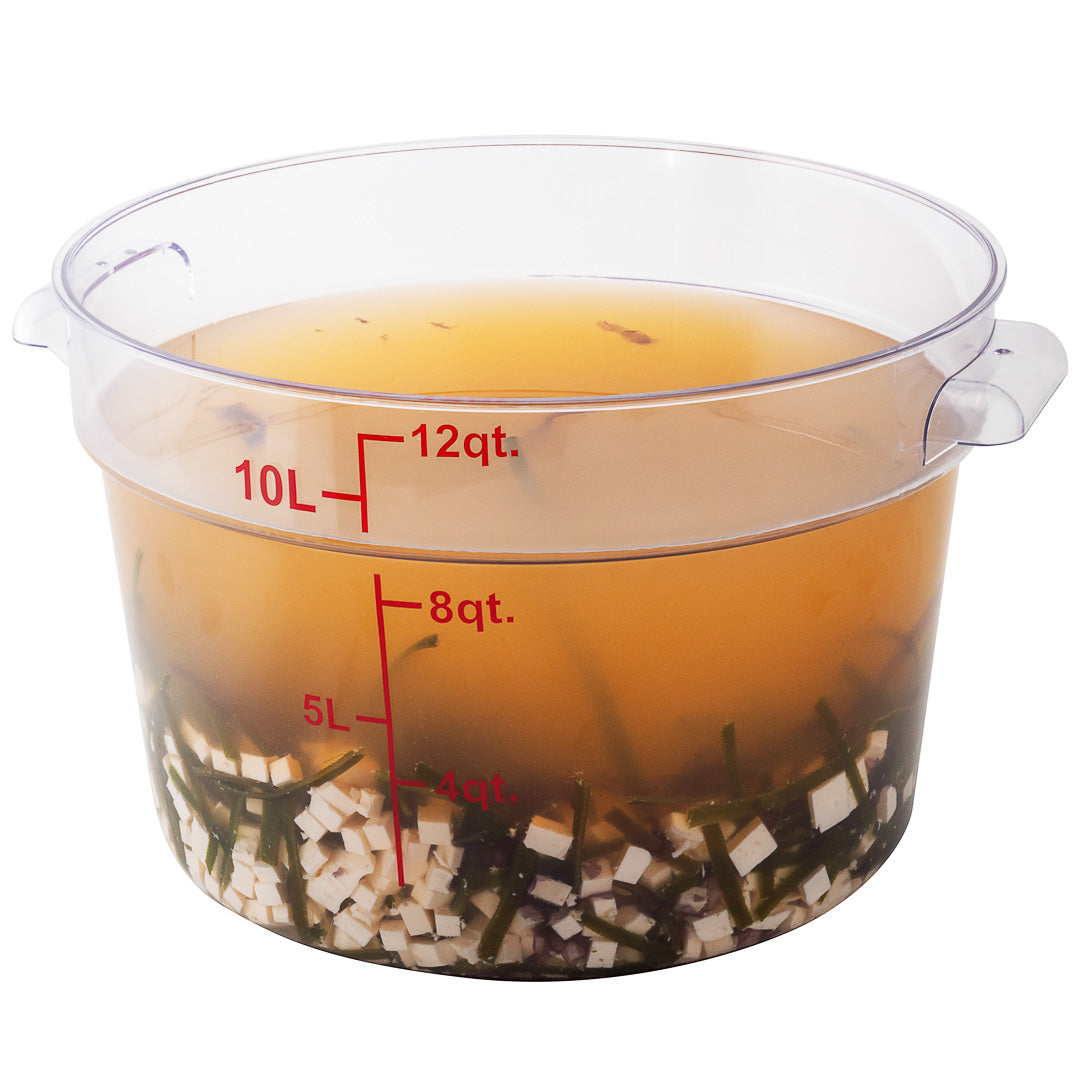 Met Lux 12 qt Round Clear Plastic Food Storage Container - with Red Volume Markers - 12 1/4" x 12 1/4" x 8" - 1 count box