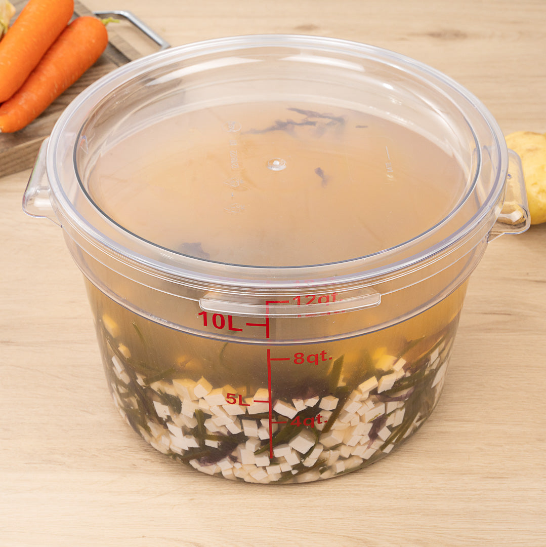 Met Lux 12 qt Round Clear Plastic Food Storage Container - with Red Volume Markers - 12 1/4" x 12 1/4" x 8" - 1 count box