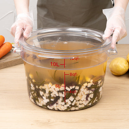 Met Lux 12 qt Round Clear Plastic Food Storage Container - with Red Volume Markers - 12 1/4" x 12 1/4" x 8" - 1 count box