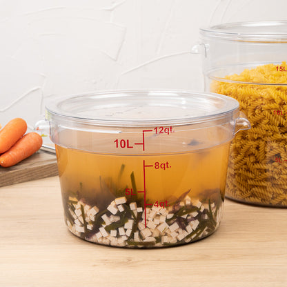 Met Lux 12 qt Round Clear Plastic Food Storage Container - with Red Volume Markers - 12 1/4" x 12 1/4" x 8" - 1 count box