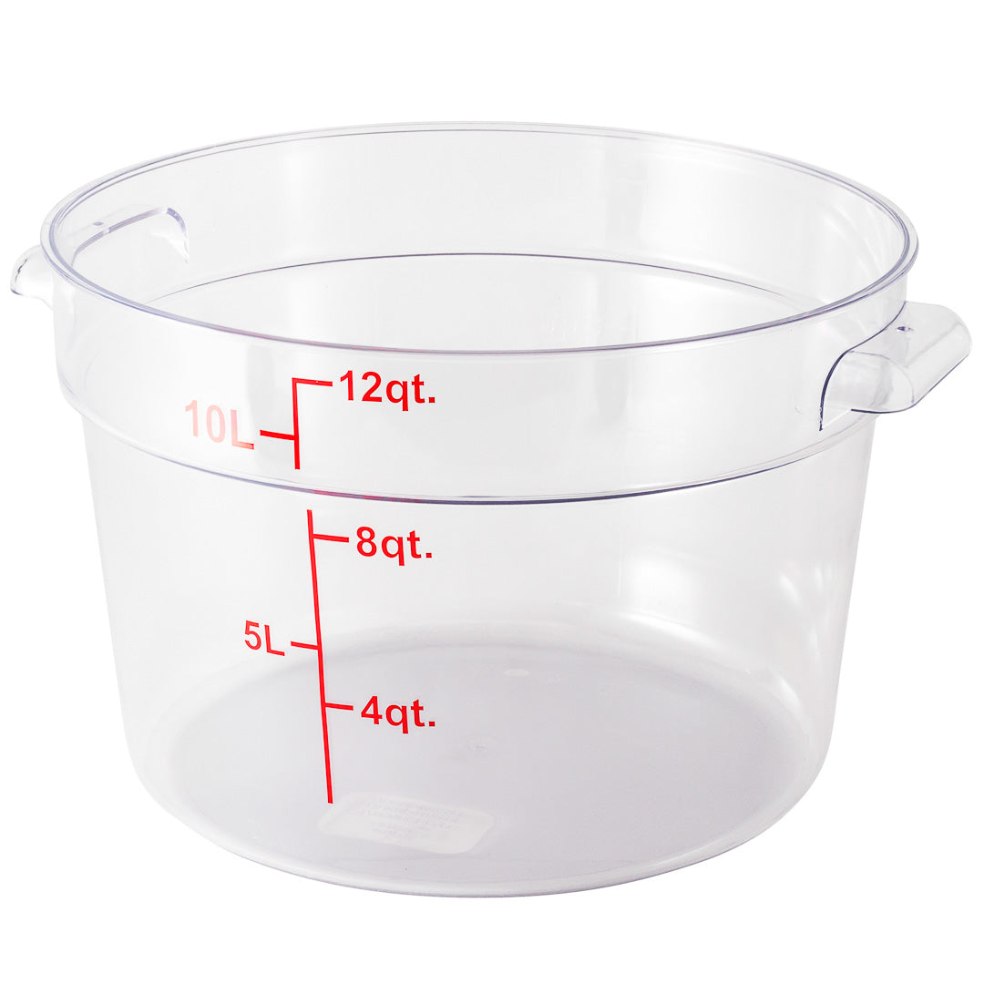 Met Lux 12 qt Round Clear Plastic Food Storage Container - with Red Volume Markers - 12 1/4" x 12 1/4" x 8" - 10 count box