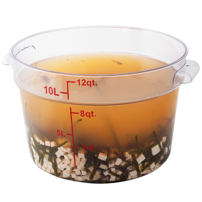 Met Lux 12 qt Round Clear Plastic Food Storage Container - with Red Volume Markers - 12 1/4" x 12 1/4" x 8" - 10 count box