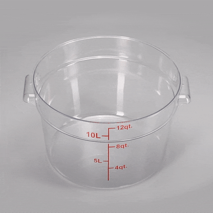 Met Lux 12 qt Round Clear Plastic Food Storage Container - with Red Volume Markers - 12 1/4" x 12 1/4" x 8" - 10 count box