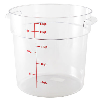 Met Lux 18 qt Round Clear Plastic Food Storage Container - with Red Volume Markers - 12 1/4" x 12 1/4" x 12" - 1 count box