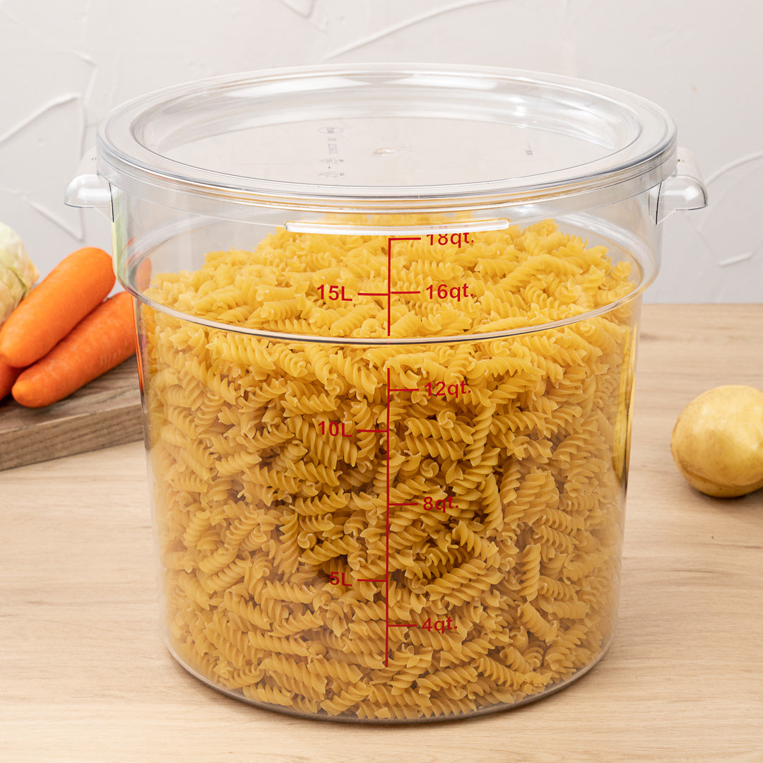 Met Lux 18 qt Round Clear Plastic Food Storage Container - with Red Volume Markers - 12 1/4" x 12 1/4" x 12" - 1 count box