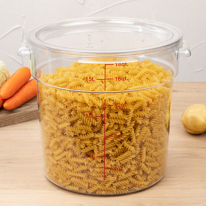Met Lux 18 qt Round Clear Plastic Food Storage Container - with Red Volume Markers - 12 1/4" x 12 1/4" x 12" - 1 count box