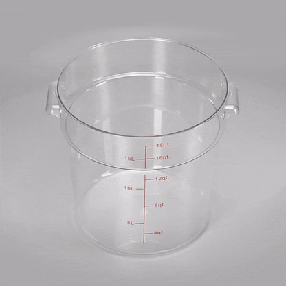 Met Lux 18 qt Round Clear Plastic Food Storage Container - with Red Volume Markers - 12 1/4" x 12 1/4" x 12" - 1 count box