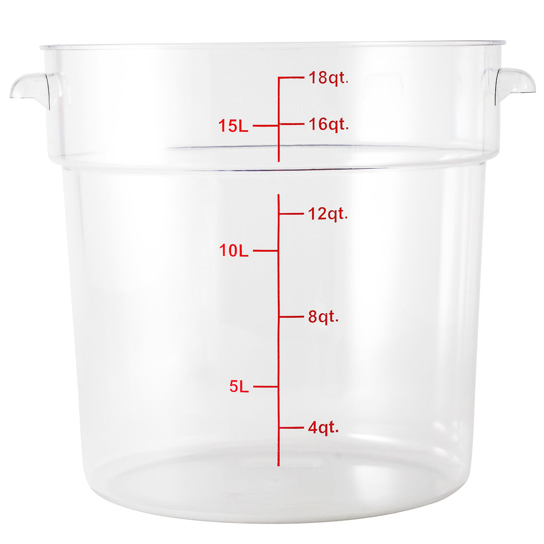 Met Lux 18 qt Round Clear Plastic Food Storage Container - with Red Volume Markers - 12 1/4" x 12 1/4" x 12" - 1 count box