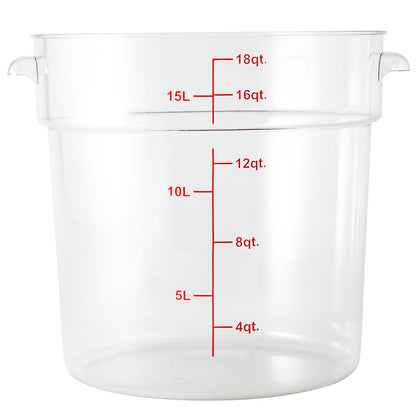 Met Lux 18 qt Round Clear Plastic Food Storage Container - with Red Volume Markers - 12 1/4" x 12 1/4" x 12" - 1 count box