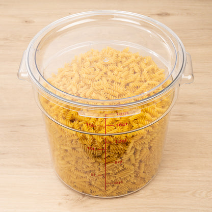 Met Lux 18 qt Round Clear Plastic Food Storage Container - with Red Volume Markers - 12 1/4" x 12 1/4" x 12" - 1 count box
