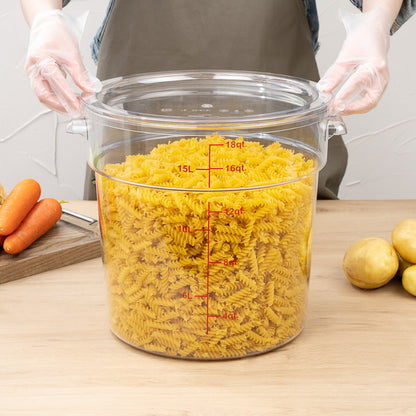 Met Lux 18 qt Round Clear Plastic Food Storage Container - with Red Volume Markers - 12 1/4" x 12 1/4" x 12" - 1 count box