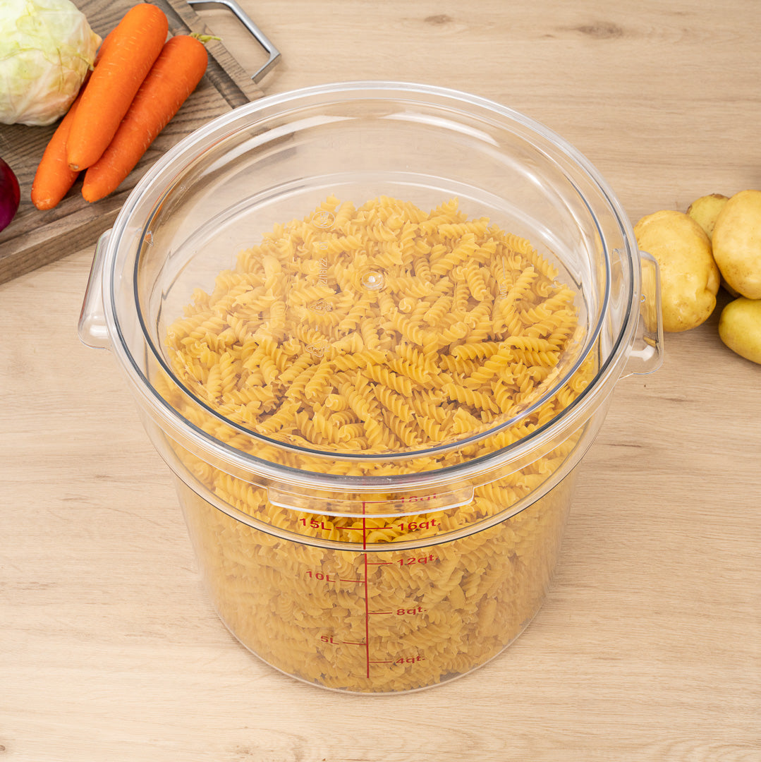 Met Lux 18 qt Round Clear Plastic Food Storage Container - with Red Volume Markers - 12 1/4" x 12 1/4" x 12" - 1 count box