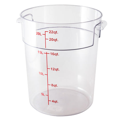 Met Lux 22 qt Round Clear Plastic Food Storage Container - with Red Volume Markers - 12 1/4" x 12 1/4" x 15" - 1 count box