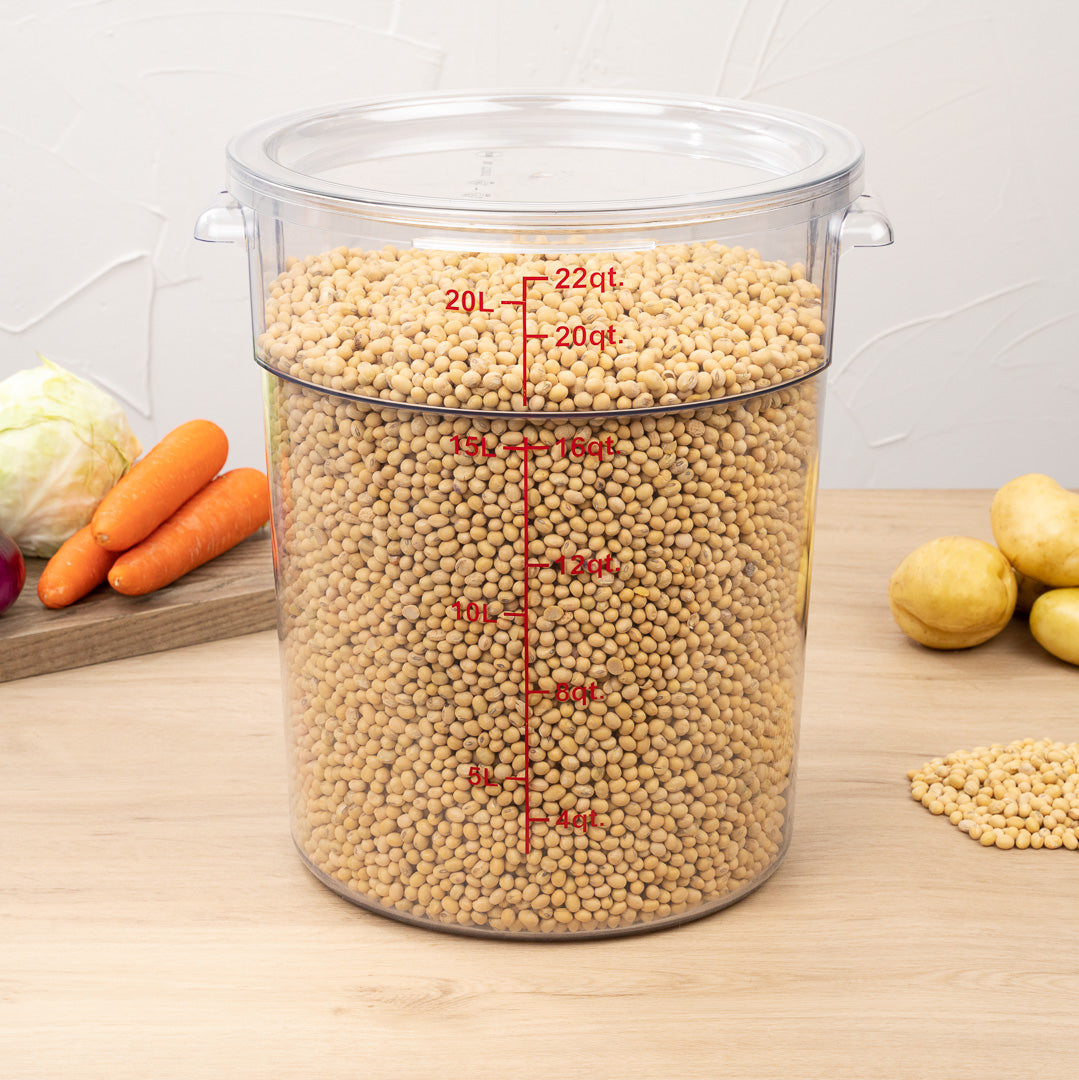 Met Lux 22 qt Round Clear Plastic Food Storage Container - with Red Volume Markers - 12 1/4" x 12 1/4" x 15" - 1 count box