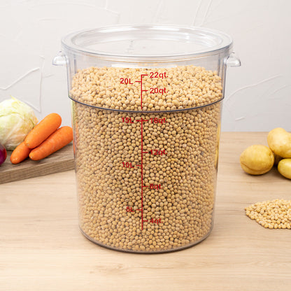 Met Lux 22 qt Round Clear Plastic Food Storage Container - with Red Volume Markers - 12 1/4" x 12 1/4" x 15" - 1 count box
