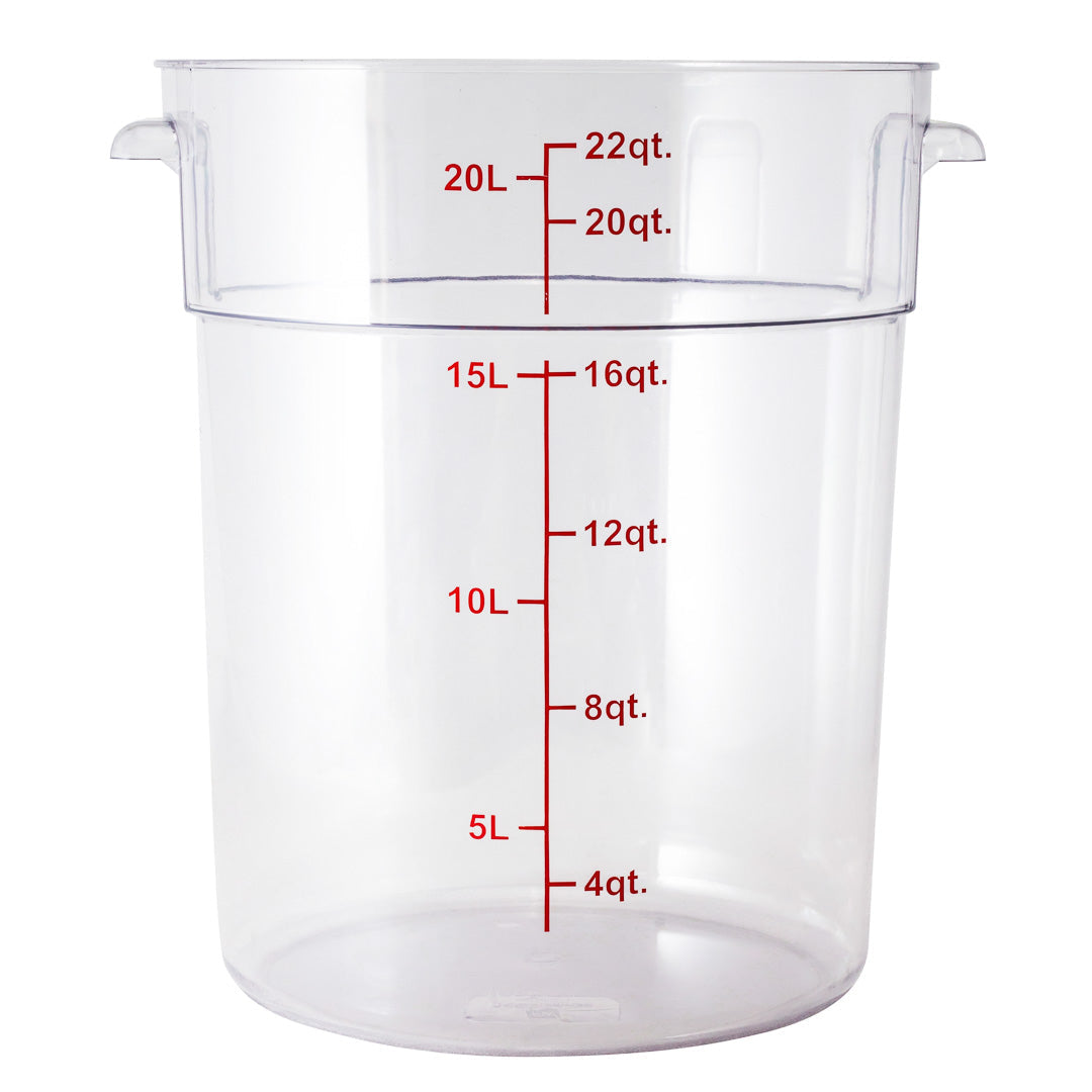 Met Lux 22 qt Round Clear Plastic Food Storage Container - with Red Volume Markers - 12 1/4" x 12 1/4" x 15" - 1 count box