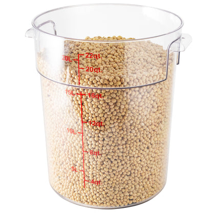 Met Lux 22 qt Round Clear Plastic Food Storage Container - with Red Volume Markers - 12 1/4" x 12 1/4" x 15" - 10 count box