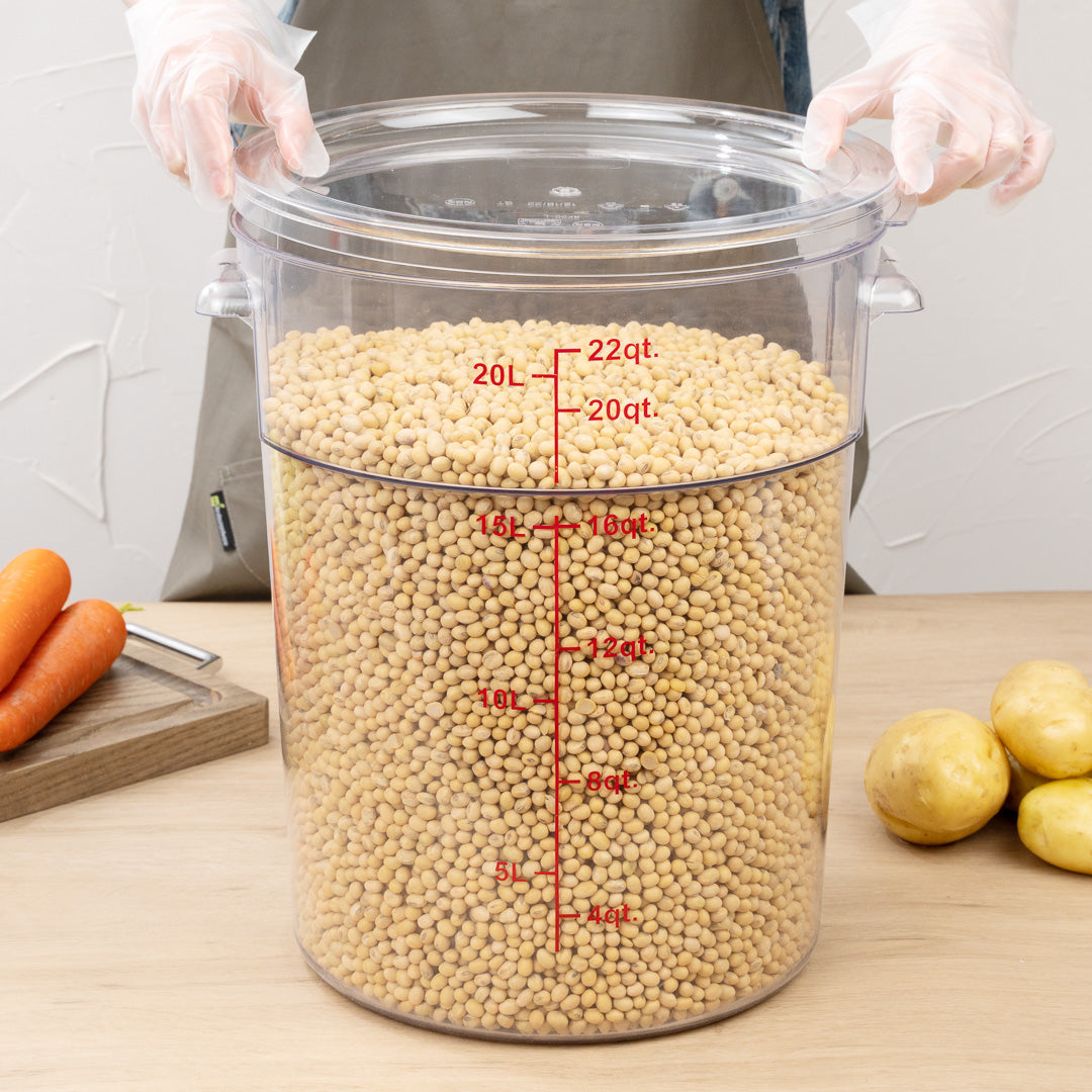 Met Lux 22 qt Round Clear Plastic Food Storage Container - with Red Volume Markers - 12 1/4" x 12 1/4" x 15" - 10 count box