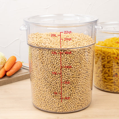 Met Lux 22 qt Round Clear Plastic Food Storage Container - with Red Volume Markers - 12 1/4" x 12 1/4" x 15" - 10 count box