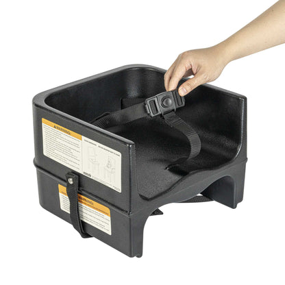 Table Tek Black Plastic Booster Seat - Dual Height, with Strap - 12 1/2" x 8 3/4" - 1 count box