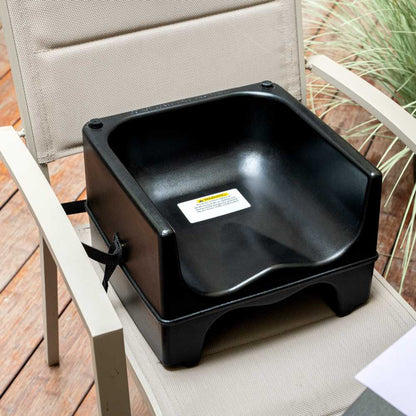 Table Tek Black Plastic Booster Seat - Dual Height, with Strap - 12 1/2" x 8 3/4" - 1 count box