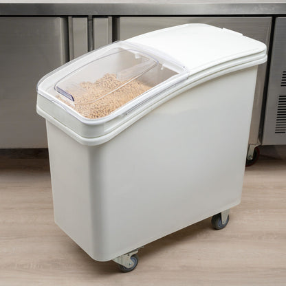 Met Lux 27 gal Rectangle White Mobile Ingredient Bin - with Lid - 29 1/2" x 15 1/2" x 28" - 1 count box