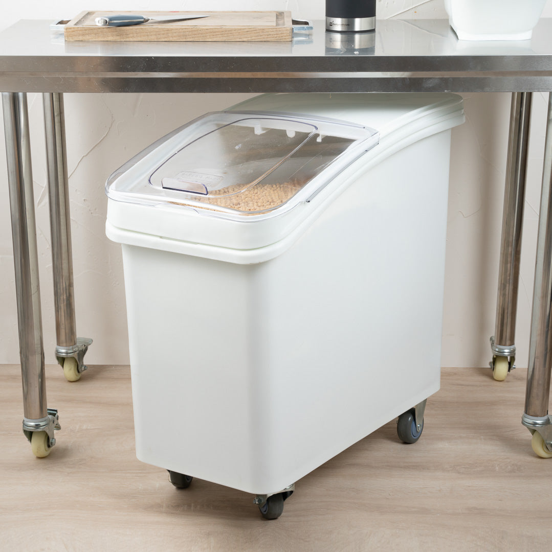 Met Lux 27 gal Rectangle White Mobile Ingredient Bin - with Lid - 29 1/2" x 15 1/2" x 28" - 1 count box