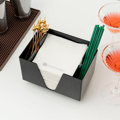 Bar Lux Black Plastic Condiment Caddy / Napkin Holder - 3 Compartments - 8" x 5 1/2" x 5 3/4" - 1 count box