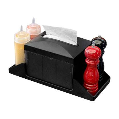 Bar Lux Rectangle Black Plastic Tabletop Condiment Caddy / Interfold Napkin Dispenser - 14 1/4" x 5 3/4" x 6 1/2" - 1 count box