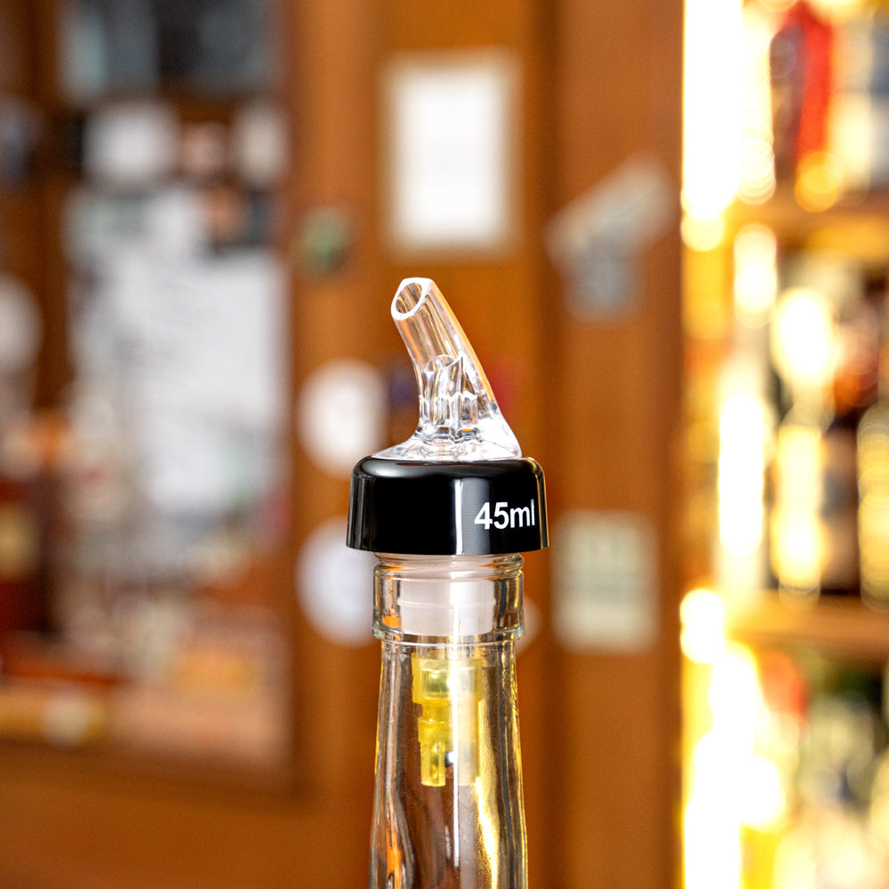 Bar Lux 1.5 oz Yellow Plastic Measured Liquor Pourer - with Collar, Clear Spout - 50 count box