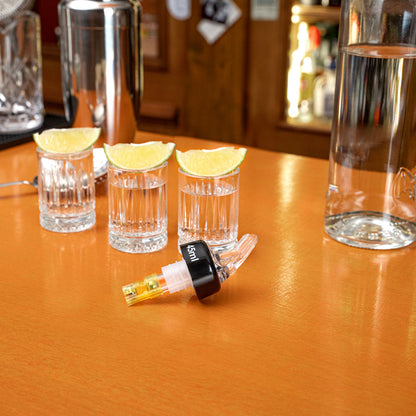 Bar Lux 1.5 oz Yellow Plastic Measured Liquor Pourer - with Collar, Clear Spout - 50 count box