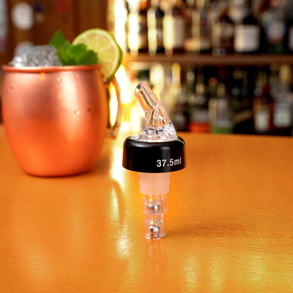 Bar Lux 1.3 oz Clear Plastic Measured Liquor Pourer - with Collar - 1 1/2" x 1 1/2" x 3 3/4" - 50 count box