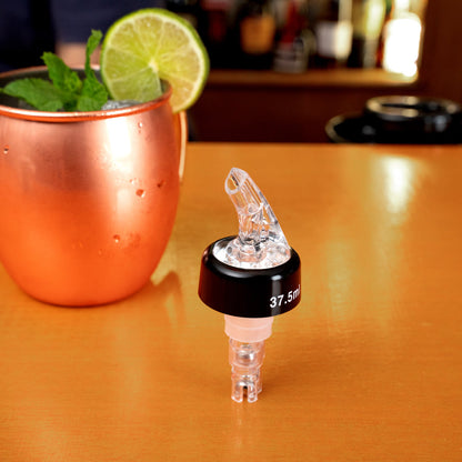 Bar Lux 1.3 oz Clear Plastic Measured Liquor Pourer - with Collar - 1 1/2" x 1 1/2" x 3 3/4" - 50 count box