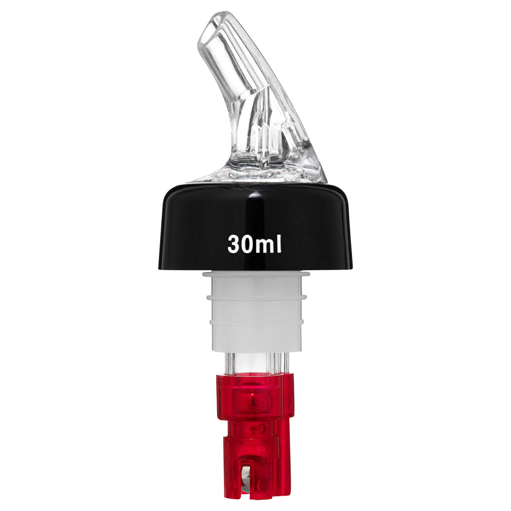 Bar Lux 1 oz Red Plastic Measured Liquor Pourer - with Collar, Clear Spout - 50 count box