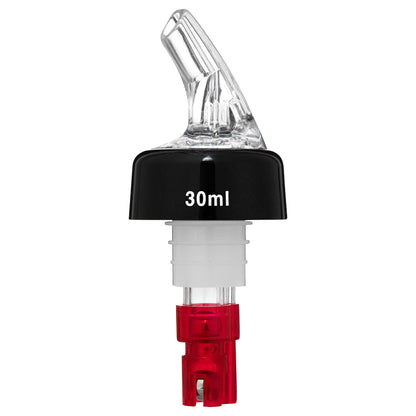 Bar Lux 1 oz Red Plastic Measured Liquor Pourer - with Collar, Clear Spout - 50 count box