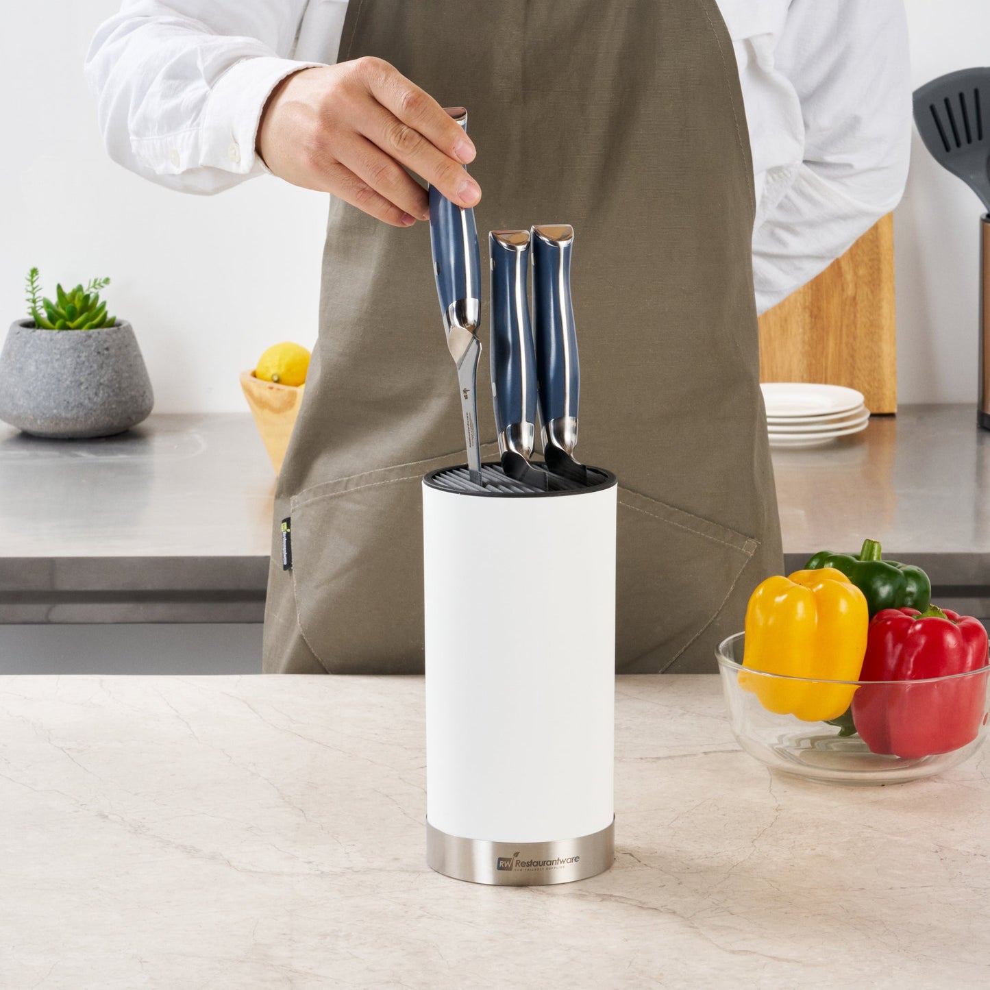 Sensei Round White Knife Block - Soft Touch - 4 1/4" x 4 1/4" x 9" - 1 count box