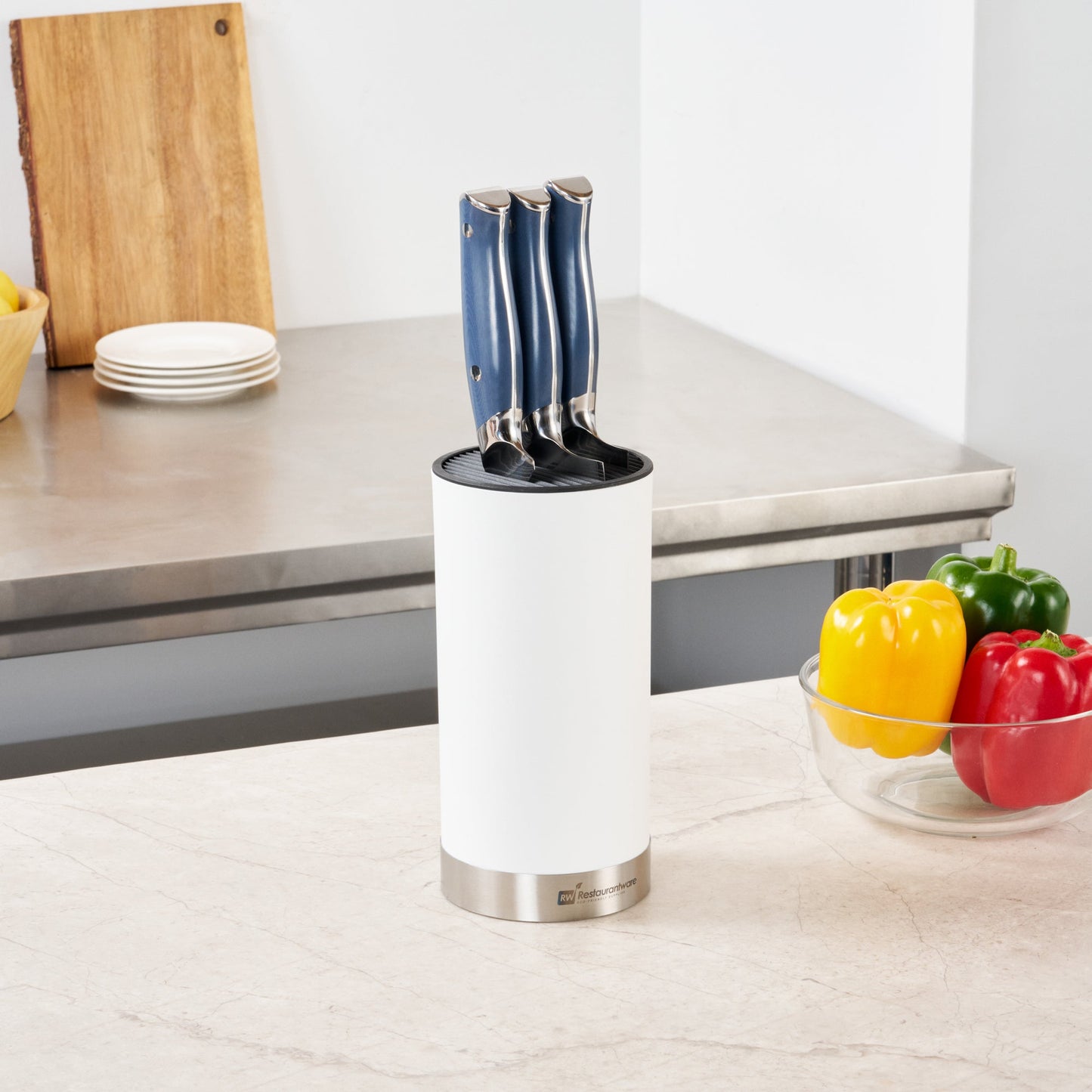 Sensei Round White Knife Block - Soft Touch - 4 1/4" x 4 1/4" x 9" - 1 count box
