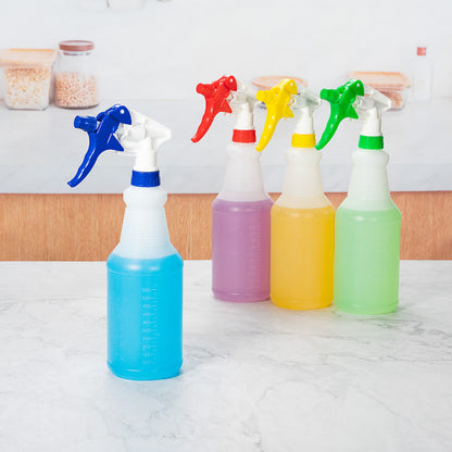 RW Clean Assorted 25 oz Plastic Spray Bottle Set - Includes 4 Bottles, Adjustable Nozzle - 4 count box