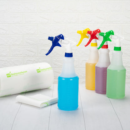 RW Clean Assorted 25 oz Plastic Spray Bottle Set - Includes 4 Bottles, Adjustable Nozzle - 4 count box