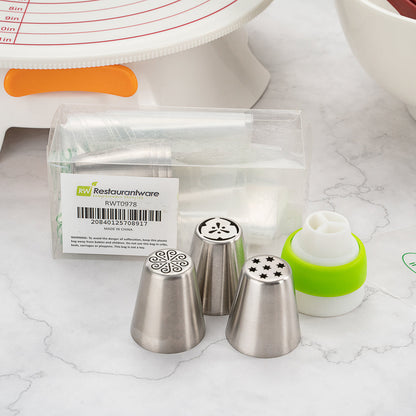 Pastry Tek Stainless Steel Russian Piping Tip Set - 17-Piece - 1 count box
