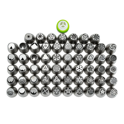 Pastry Tek Stainless Steel Russian Piping Tip Set - 68-Piece - 1 count box