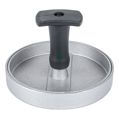 Met Lux Black Aluminum Burger Press - Non-Stick - 4 3/4" x 4 3/4" x 3 1/2" - 1 count box