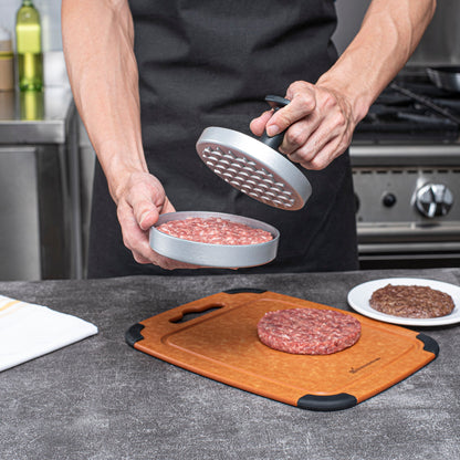 Met Lux Black Aluminum Burger Press - Non-Stick - 4 3/4" x 4 3/4" x 3 1/2" - 1 count box