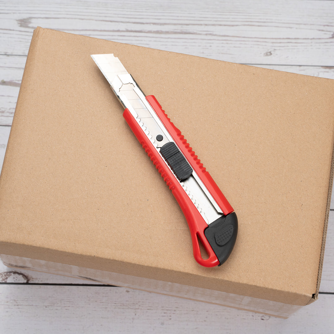 Handy Tek Red Snap Off Blade Knife - Anti-Slip Handle - 5 1/4" - 4 count box