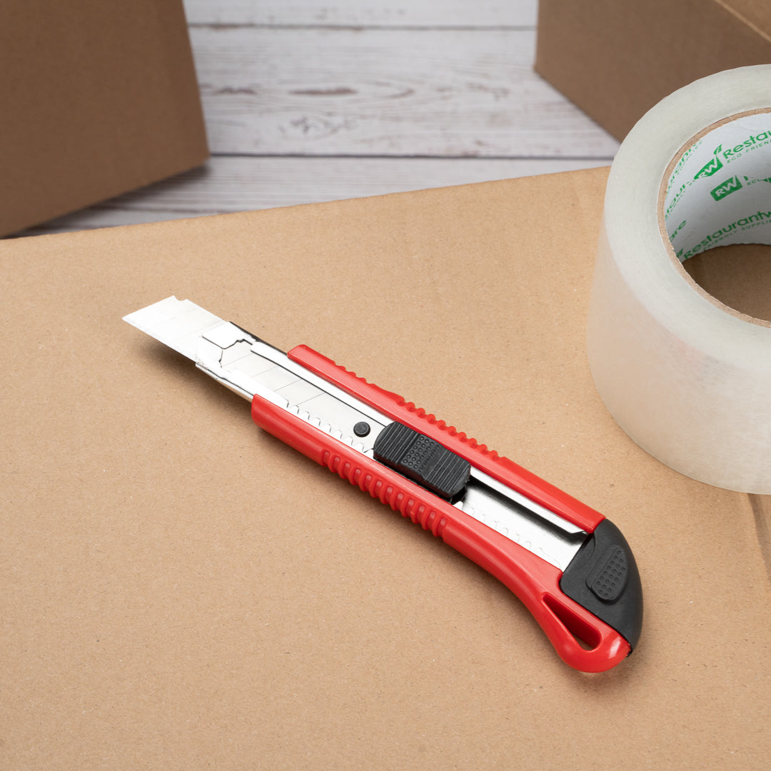 Handy Tek Red Snap Off Blade Knife - Anti-Slip Handle - 5 1/4" - 4 count box
