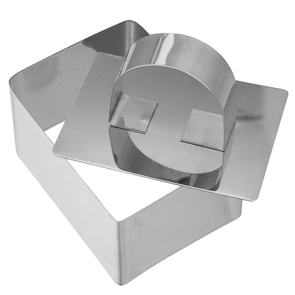 Pastry Tek Rectangle Stainless Steel Pastry Ring Mold - with Press - 3" x 2 1/4" x 1 1/2" - 1 count box