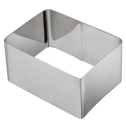 Pastry Tek Rectangle Stainless Steel Pastry Ring Mold - with Press - 3" x 2 1/4" x 1 1/2" - 1 count box