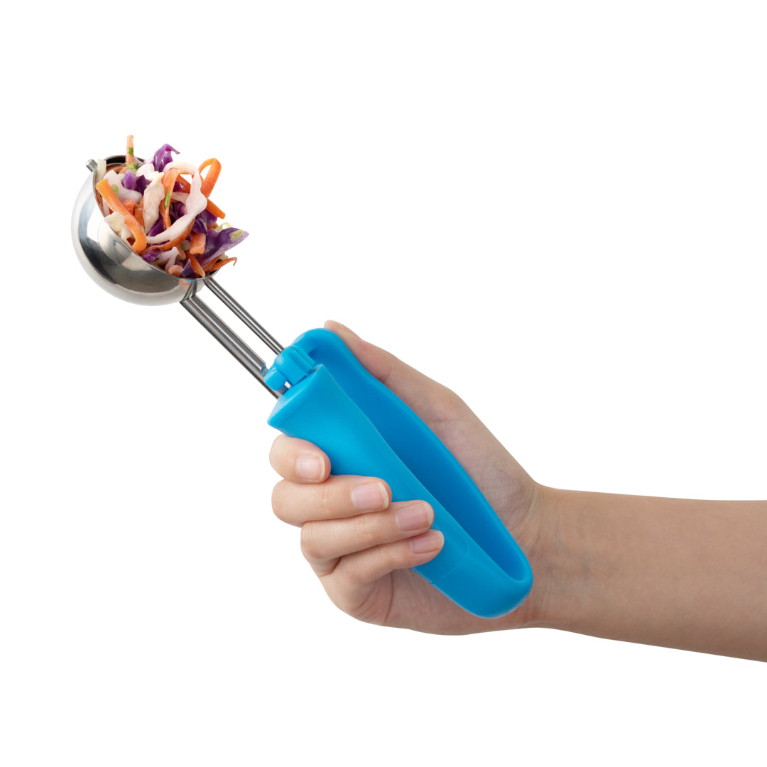 Comfy Grip 2 oz Stainless Steel #16 Portion Scoop - with Blue Ambidextrous Handle - 1 count box