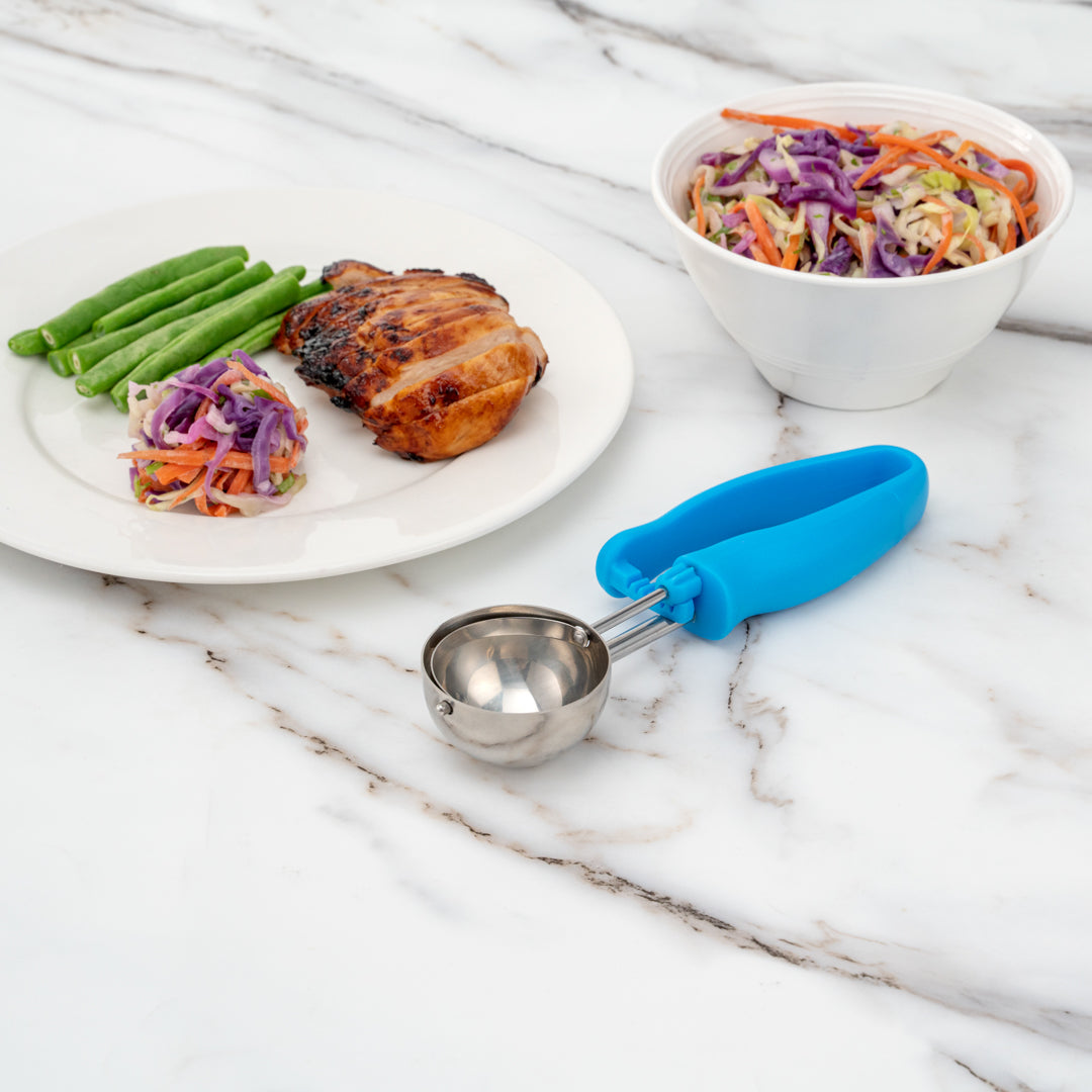 Comfy Grip 2 oz Stainless Steel #16 Portion Scoop - with Blue Ambidextrous Handle - 1 count box