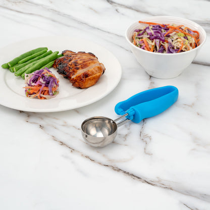 Comfy Grip 2 oz Stainless Steel #16 Portion Scoop - with Blue Ambidextrous Handle - 1 count box